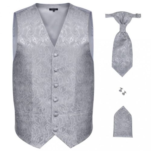 Öltönyök, 130834 Men s Paisley Wedding Waistcoat Set Size 50 Silver