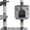 Macskabútor, vidaXL szürke macskabútor mancsnyomokkal és szizál kaparófákkal 125 cm
