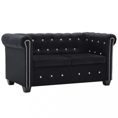 Kanapék, vidaXL fekete 2 személyes bársony Chesterfield kanapé 146 x 75 x 72 cm