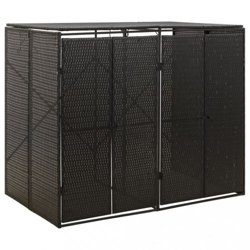 Szeméttároló tartók, vidaXL fekete polyrattan dupla kerekeskuka tárolófészer 140x80x117 cm