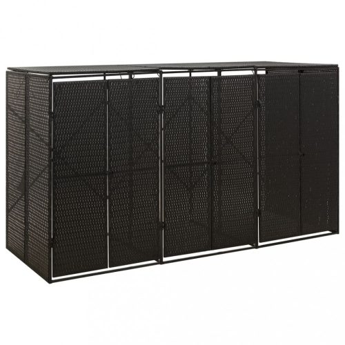 Szeméttároló tartók, vidaXL fekete polyrattan hármas kerekeskuka tárolófészer 207x80x117 cm