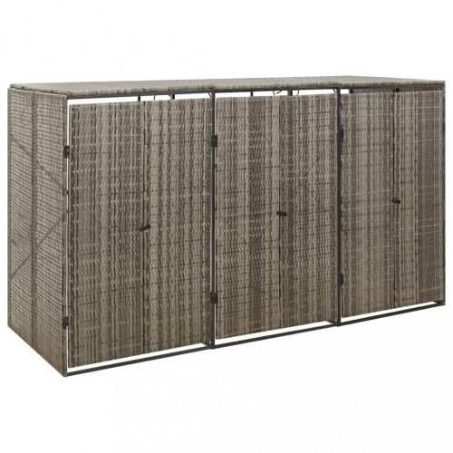 Szeméttároló tartók, vidaXL szürke polyrattan hármas kerekeskuka tárolófészer 207x80x117 cm