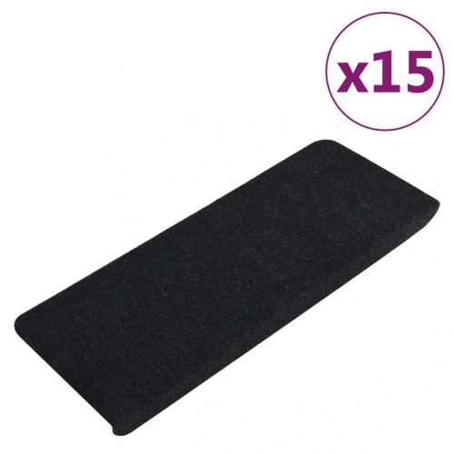 Lépcsőfokok, vidaXL 15 db fekete öntapadó lépcsőszőnyeg 65x24,5x3,5 cm