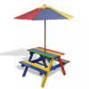 Kerti asztalok, vidaXL színes fa gyerek piknikasztal paddal és napernyővel