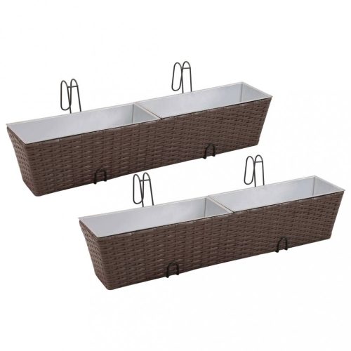 Virágcserepek és kaspók, Erkélyi Trapéz Rattan Cserép Szett 80 cm 2db. Barna