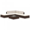 Kerti bútor szett, vidaXL 6-részes barna polyrattan kerti bútorszett párnákkal