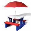 Kerti asztalok, vidaXL színes gyerek piknikasztal paddal és napernyővel