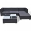 Kerti bútor szett, vidaXL 5-részes fekete polyrattan kerti bútorszett párnákkal