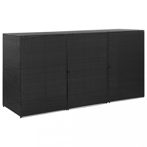 Szeméttároló tartók, vidaXL fekete polyrattan kukatároló 3 db kerekes kukához 229x78x120cm