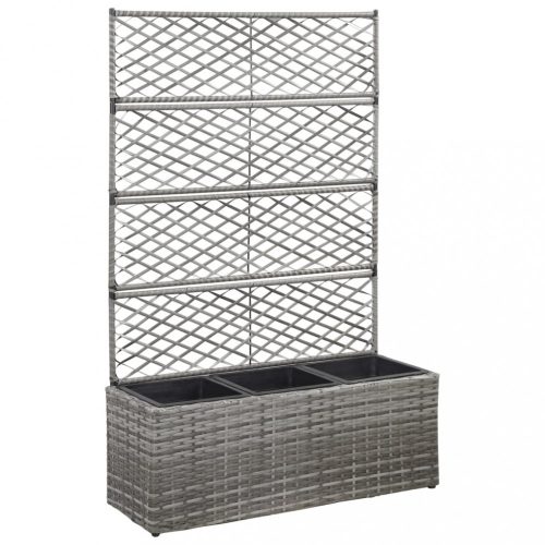 Virágcserepek és kaspók, vidaXL szürke rácsos polyrattan magaságyás 3 kaspóval 83 x 30 x 130