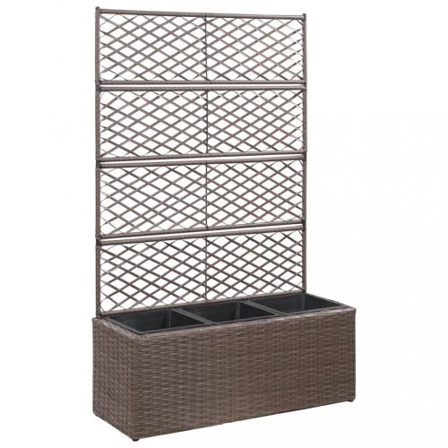 Virágcserepek és kaspók, vidaXL barna rácsos polyrattan magaságyás 3 kaspóval 83 x 30 x 130